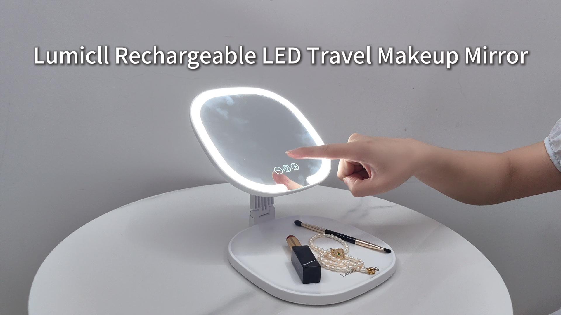 Espejo de maquillaje recargable LED portátil rectangular miniatura 7