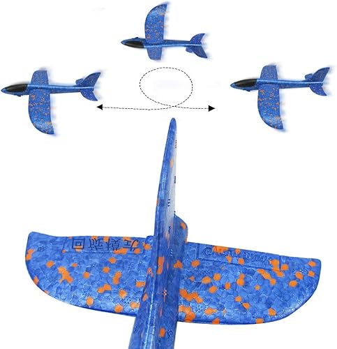 Miniatura 8 de DC-BEAUTIFUL Paquete de 3 juguetes de avión de 13.6 pulgadas, 2 modos de vuelo, lanzar aviones de espuma con lanzamiento de cuerda de goma, juguete