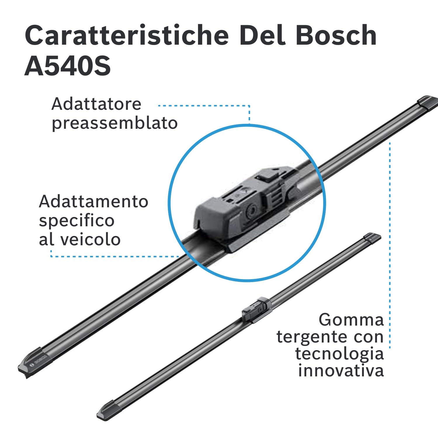 Tergicristalli Bosch Aerotwin A540S, Lunghezza 680mm/625mm, 1 set per parabrezza anteriore