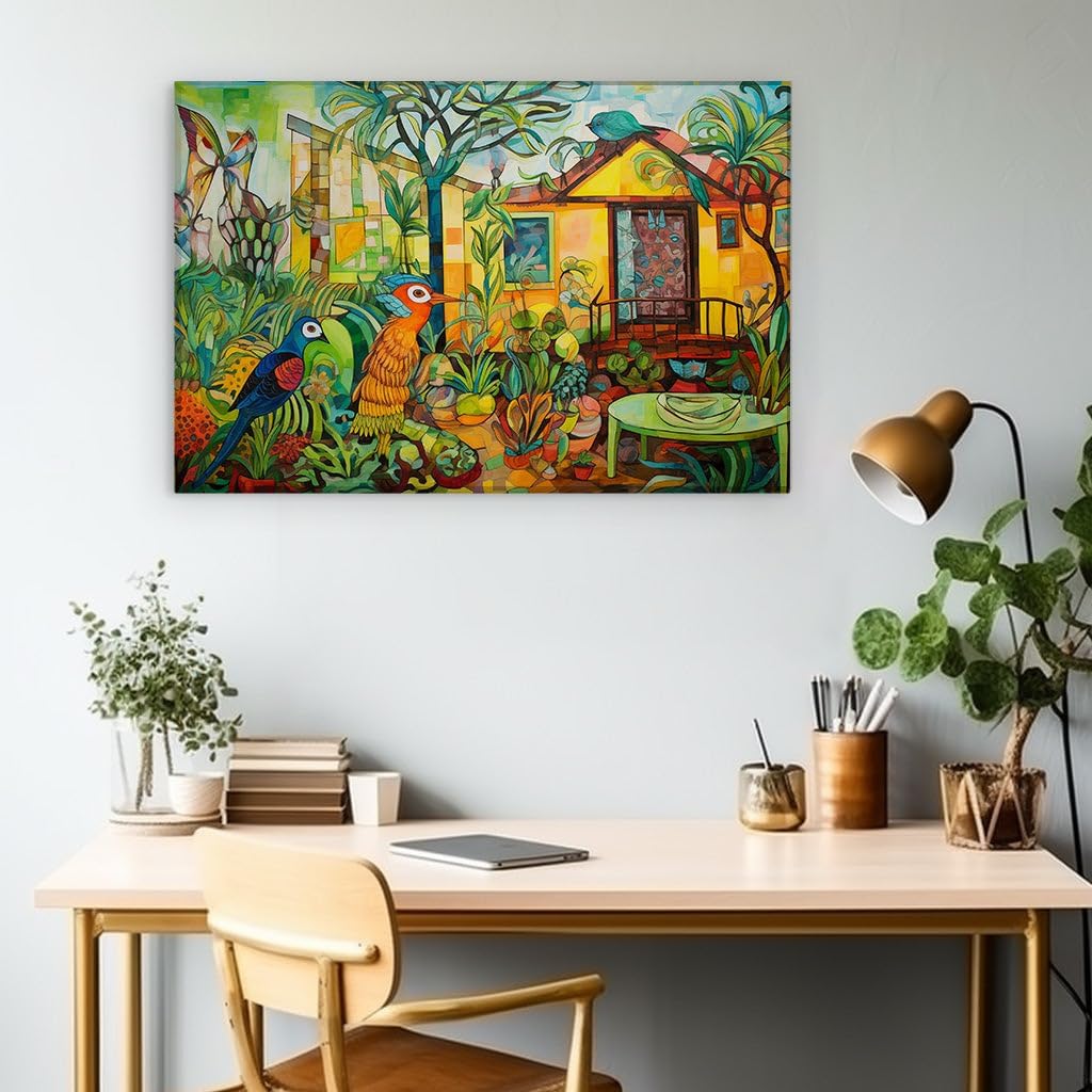 Canvas for Living room. A Brush with Vibrancy: Capturing Nature's Splendor in a Lively Oil Painting Garden Scene, 27 x 18 inch Canvas Wall Art - Contemporary Masterpieces - Modern Home Decor