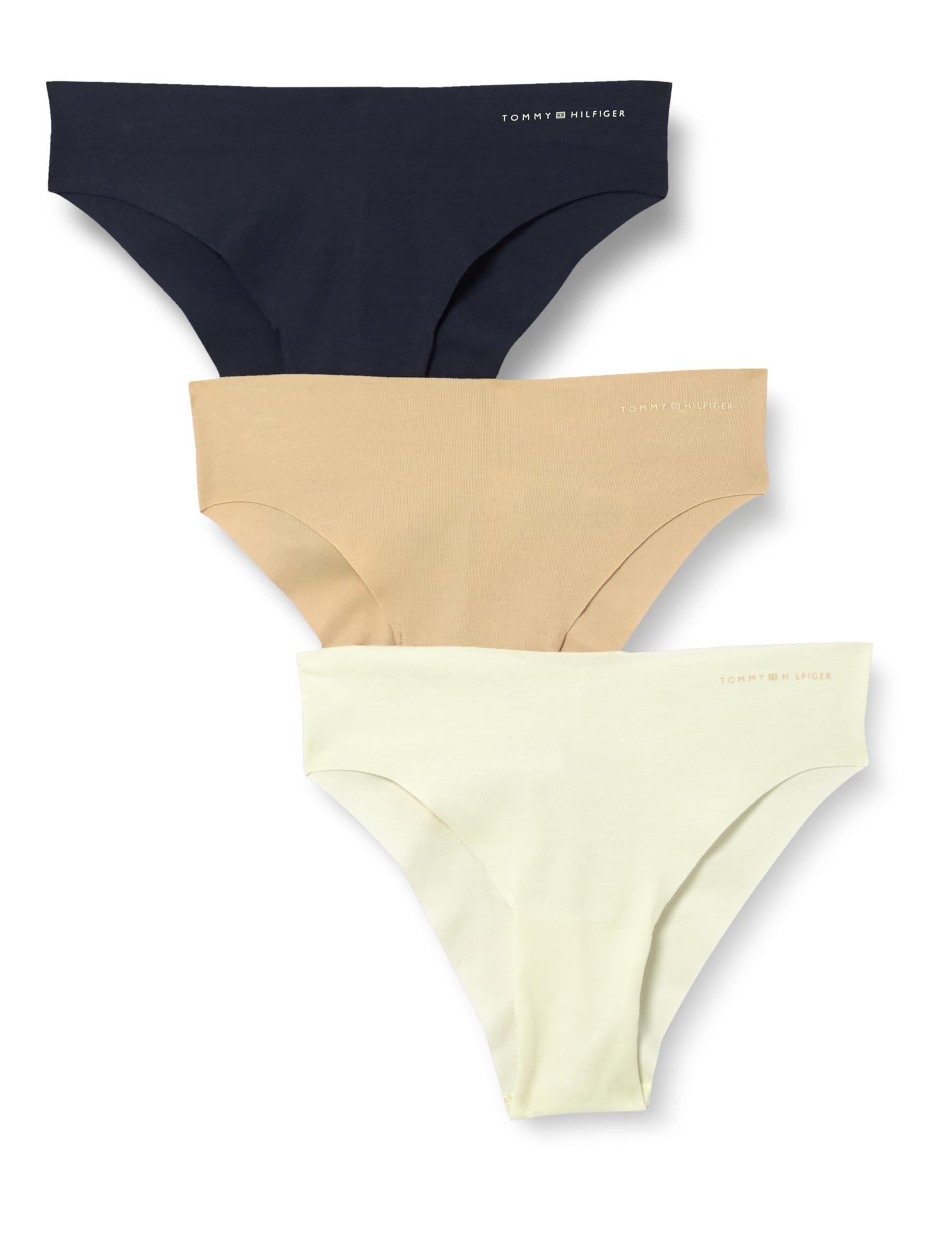 Tommy Hilfiger Women's 3 Pack Seamless Brazilian Briefs, Multicolor (Ivory/Misty Blush/Navy), L