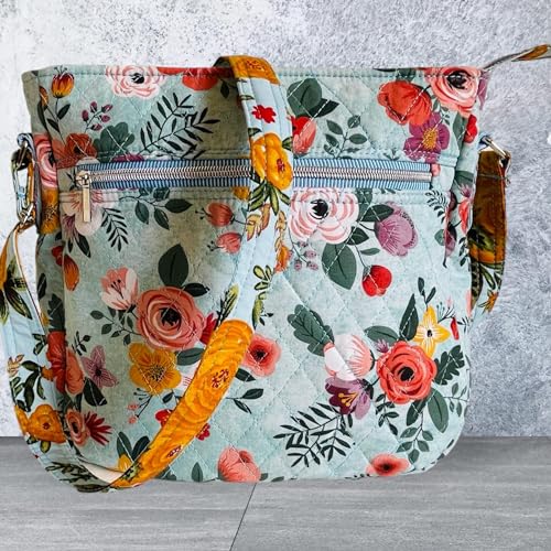 Women's Quilted Crossbody Bag Handmade Cotton Fabric Purse Messenger Handbag Multi Pocket Travel Satchel Purse2