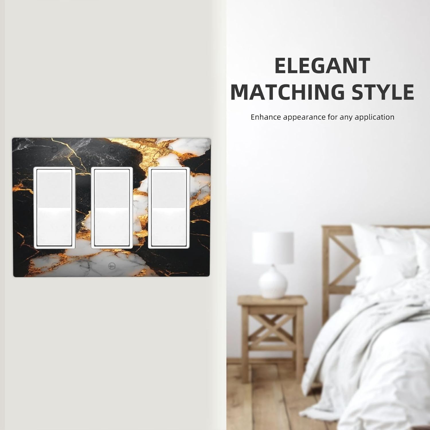 Decorative Outlet Covers Modern Black Gold Gray Marble Pattern 3 Gang Wall Plate Triple Rocker Light Switch Cover Switch Plate Cover GFCI Faceplate for Bathroom Kitchen Home Decor