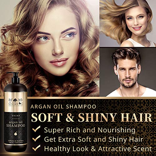 Foto von Argan Deluxe Shampoo in Friseur-Qualität 1000 ml - VERBESSERTE REZEPTUR - stark pflegend mit Arganöl für Geschmeidigkeit & Glanz - für Damen und Herren