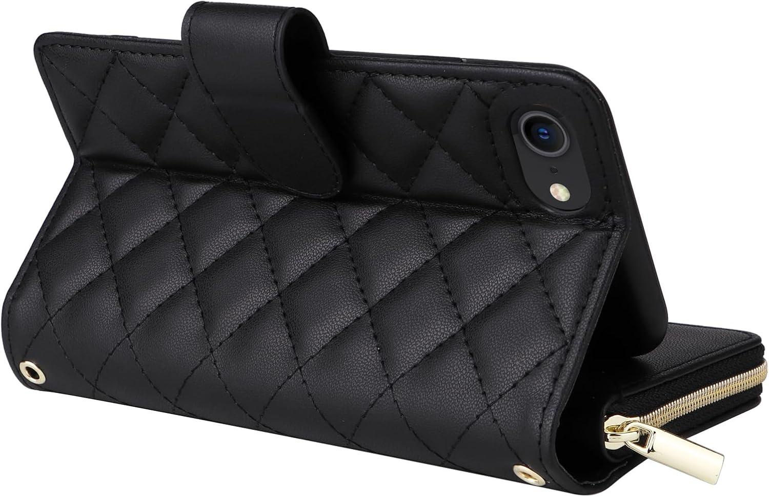 Asuwish Phone Case for iPhone 6 6s Wallet Cover with Tempered Glass Screen Protector Strap Card Holder Leather Flip Cell Zipper iPhone6 Six i6 S iPhone6s i Phone6s Phone6 6a S6 6SE Women Girls Black