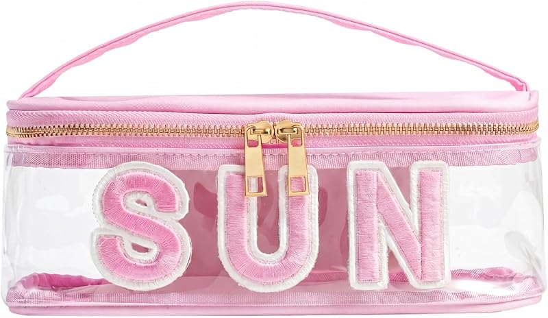 Necessaire transparente RSRSLEII com zíper e alça, 09Pink Sun, 25,91 x 12,45 x 9,91 cm