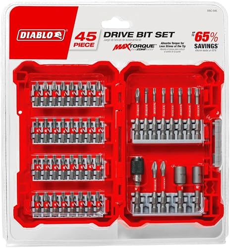 Screwdriving Set with MaxTorque Zone - 45-Piece | Set of Phillips, Square & Torx Drive Bit Set with Magnetic Holders & Nut Setters - Optimized Tip, Laser Engraved - DSC-S45