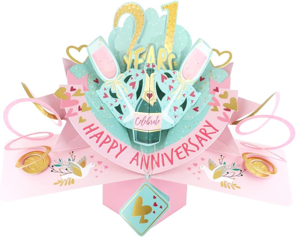21 Years Happy 21st Anniversary Pop-Up Greeting Card Love Kate's 3D Pop Up Cards POP216MC21, multicolour