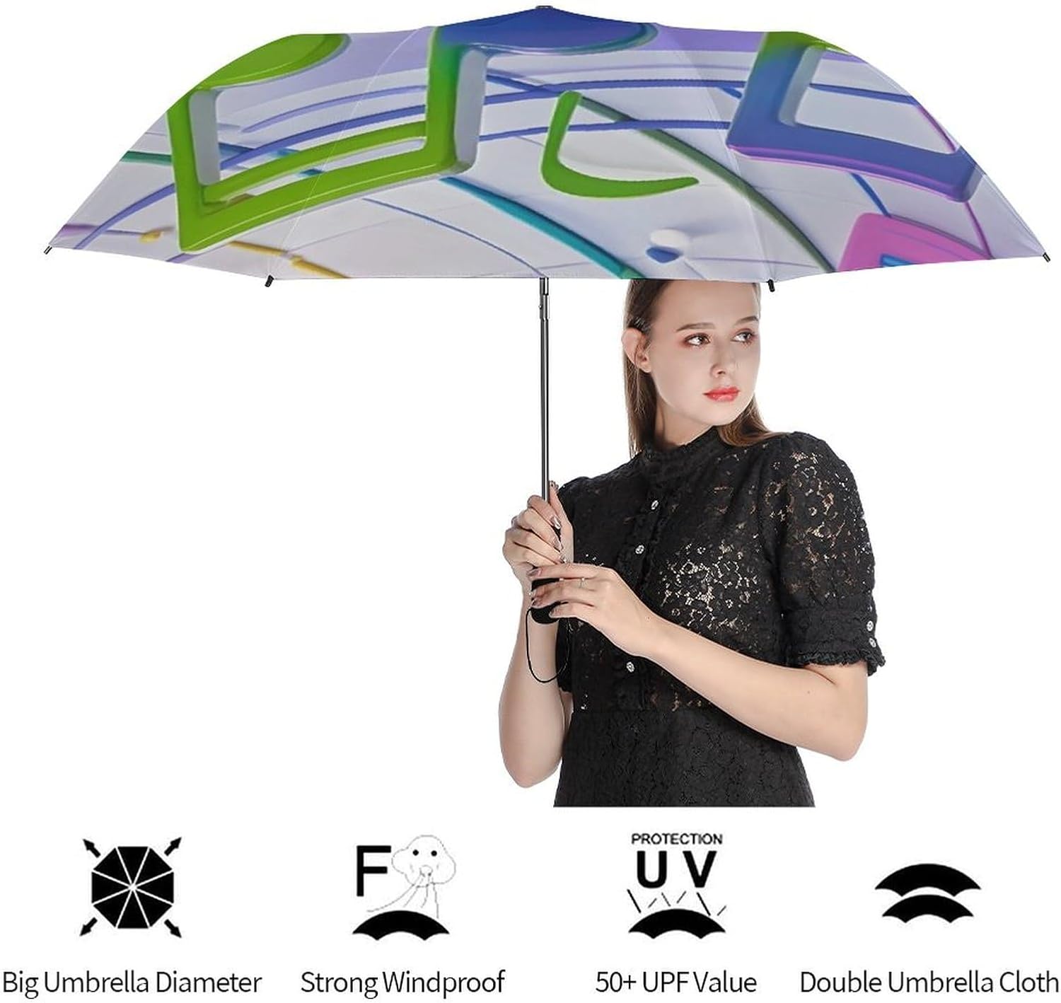 Colorful Piano Keyboard Music Note Golf Umbrellas-2 Fold Automatic,Windproof Umbrella with Portable,Strong,Folding Umbrella for Women Men