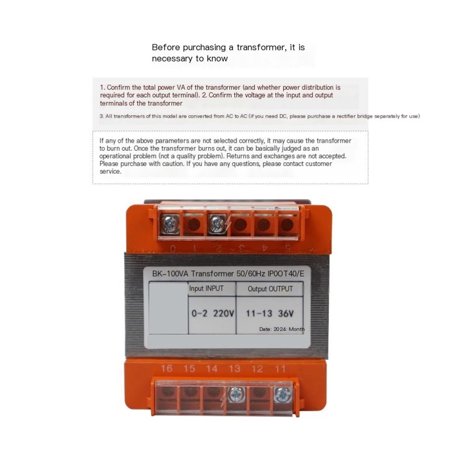 Trasformatore di controllo di isolamento monofase BK-100VA da 380 V a 220 V, uscita macchina utensile: 110 V, 36 V, 24 V(220V to 220V)