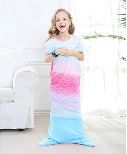 Miniatura 3 de VHOME Manta de sirena para niños, manta cálida para sofá para sala de estar, manta para regalo de cumpleaños (K2-azul, niños de 47 x 19 pulgadas)