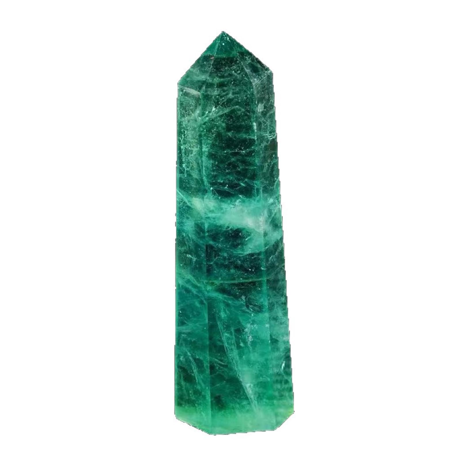 Hhhxkkuo Natural Green Fluorite Crystal Column Decoration Healing Crystal Wand Quartz Healing Stone Single Pointed Faceted Point Reiki Chakra Meditation Therapy,7~8cm