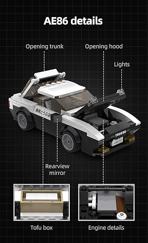 Miniatura 8 de CADA Initial D Toyota AE86 - Juego de construcción de automóvil AE86 Trueno autorizado, réplica de juguete de juguete de 280 piezas, regalos de
