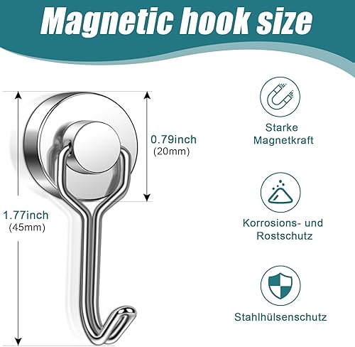 Miniatura 8 de 50 ganchos magnéticos resistentes, 3 ganchos magnéticos de tierras raras fuertes de diferentes tamaños para colgar, refrigerador, imanes de neodimio