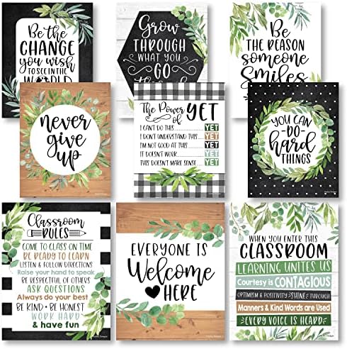 9 Farmhouse Classroom Decor Signs - Welcome Sign For Classroom Motivational Posters For Classroom Bulletin Board Decorations, Growth Mindset Classroom Posters Elementary, Middle School, Classroom Rules