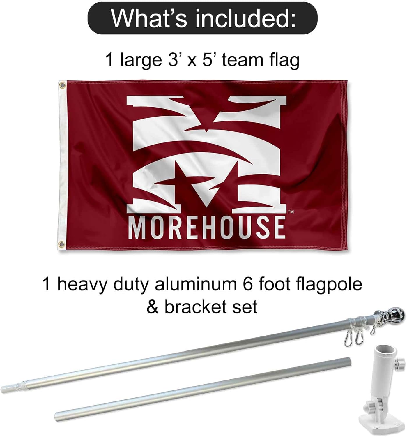 College Flags & Banners Co. Morehouse Maroon Tigers Flag and Pole Bracket Mount Bundle