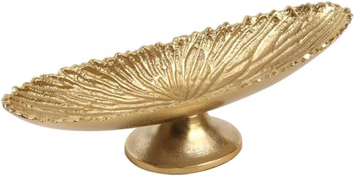 IHI EST. 1986 Gold Metal Footed Decorative Bowl, 14.5 x 4 Inch Sculpted Centerpiece Tray, Elegant Pedestal Accent for Dining Table and Home Décor