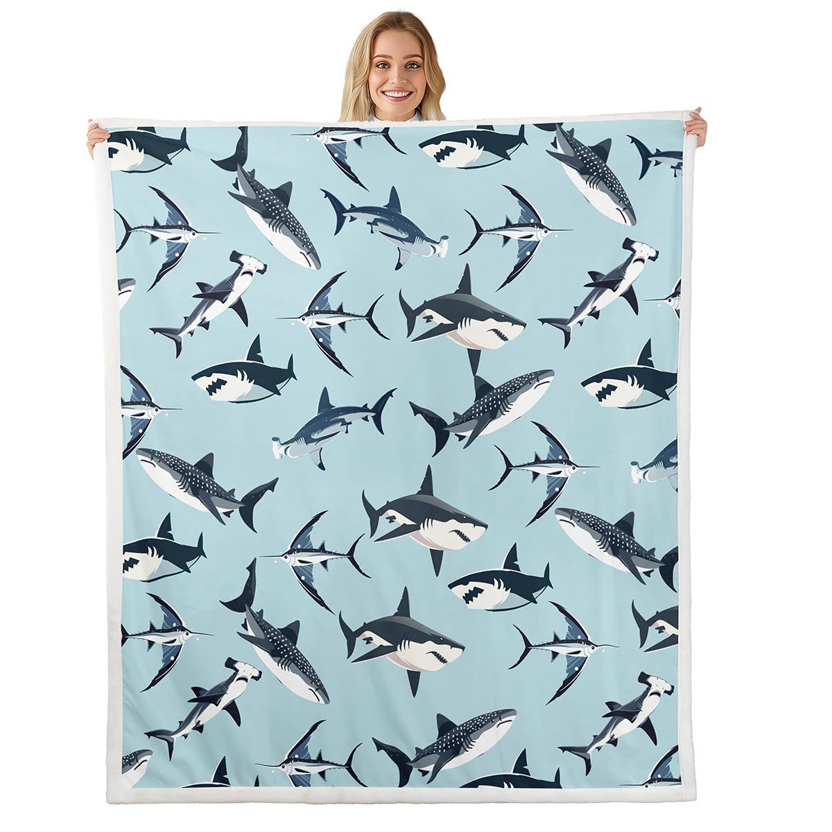 Couverture polaire requin pour cocooning canapé et lecture plaid ado