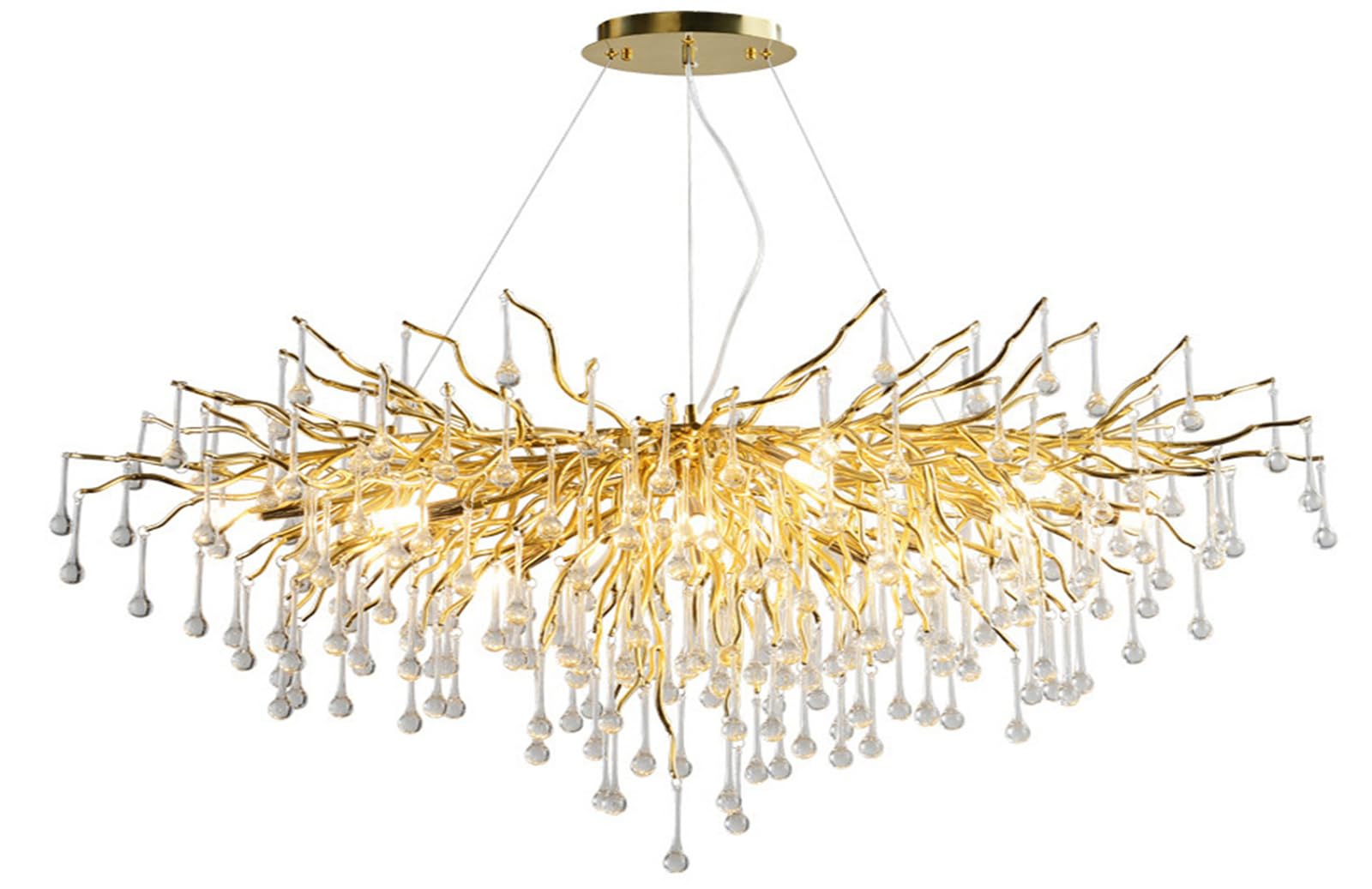 KXEcoLife Crystal Chandelier for Dining Room - Modern Oval Light Fixture, Raindrop Tree Branch Chandeliers Living Room, Bedroom, Entryway, Foyer, High Ceiling,L140cm