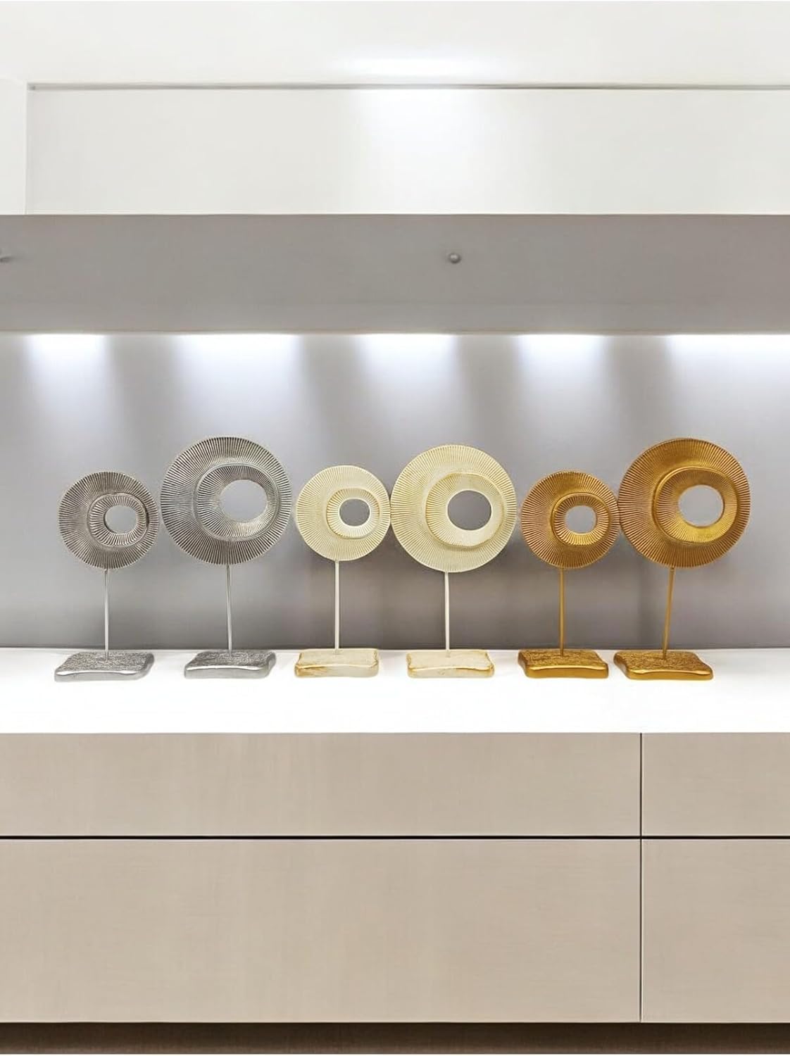 SODEF Round Accessory Set Decorative Polyester Cream Antique Style Two Piece Abstract Home Decor Accent for Shelves Tables - Cream Antique, One Size