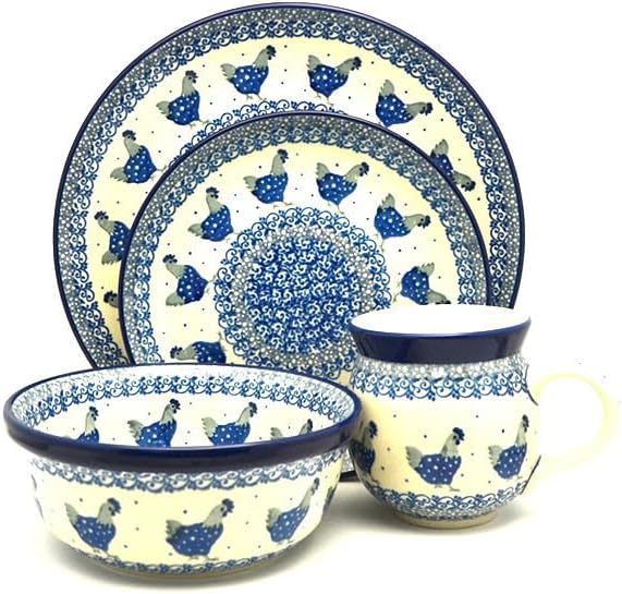 Polish Pottery 4-pc. Place Setting with Standard Bowl - Henny Penny