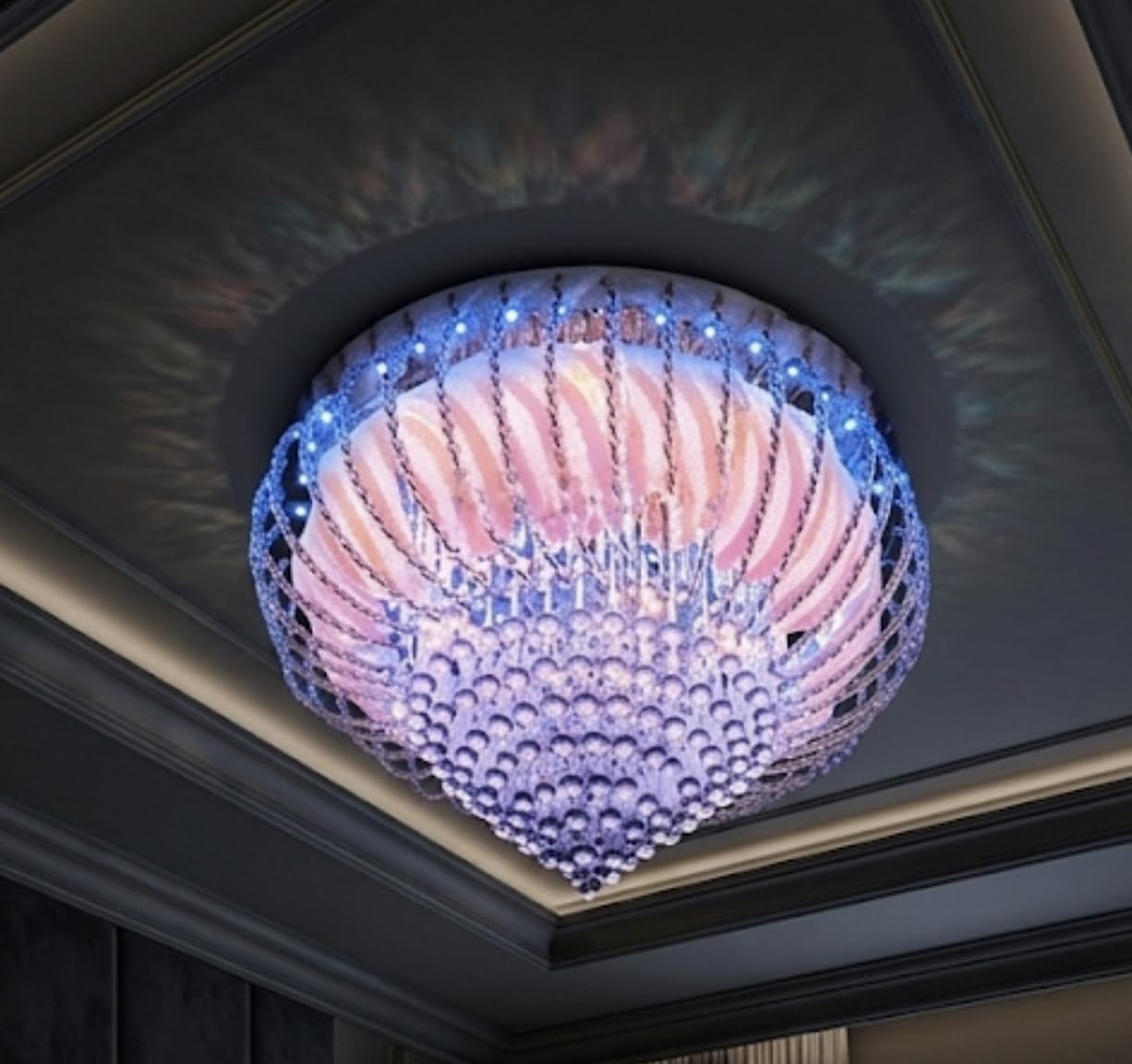 Sanleen Solid Crystal LED Ceiling Chandelier | Multi-Layer Modern Jhoomar Light for Living Room, Bedroom & Hall | White & Silver Finish | Energy Efficient Designer Ceiling Light | 24 Inch-image-41
