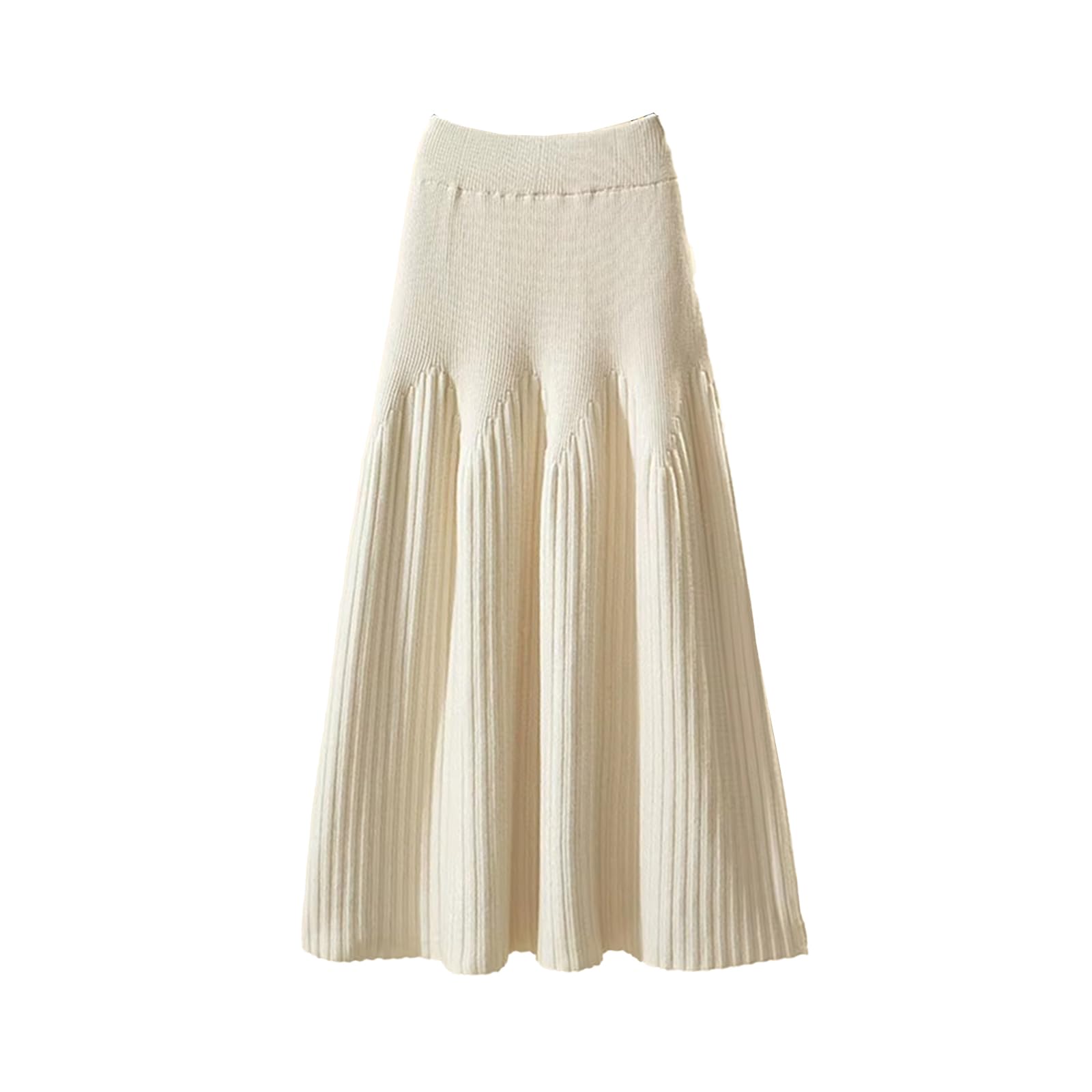 Gonna midi da donna in maglia plissettata, linea ad A, casual,stile vintage