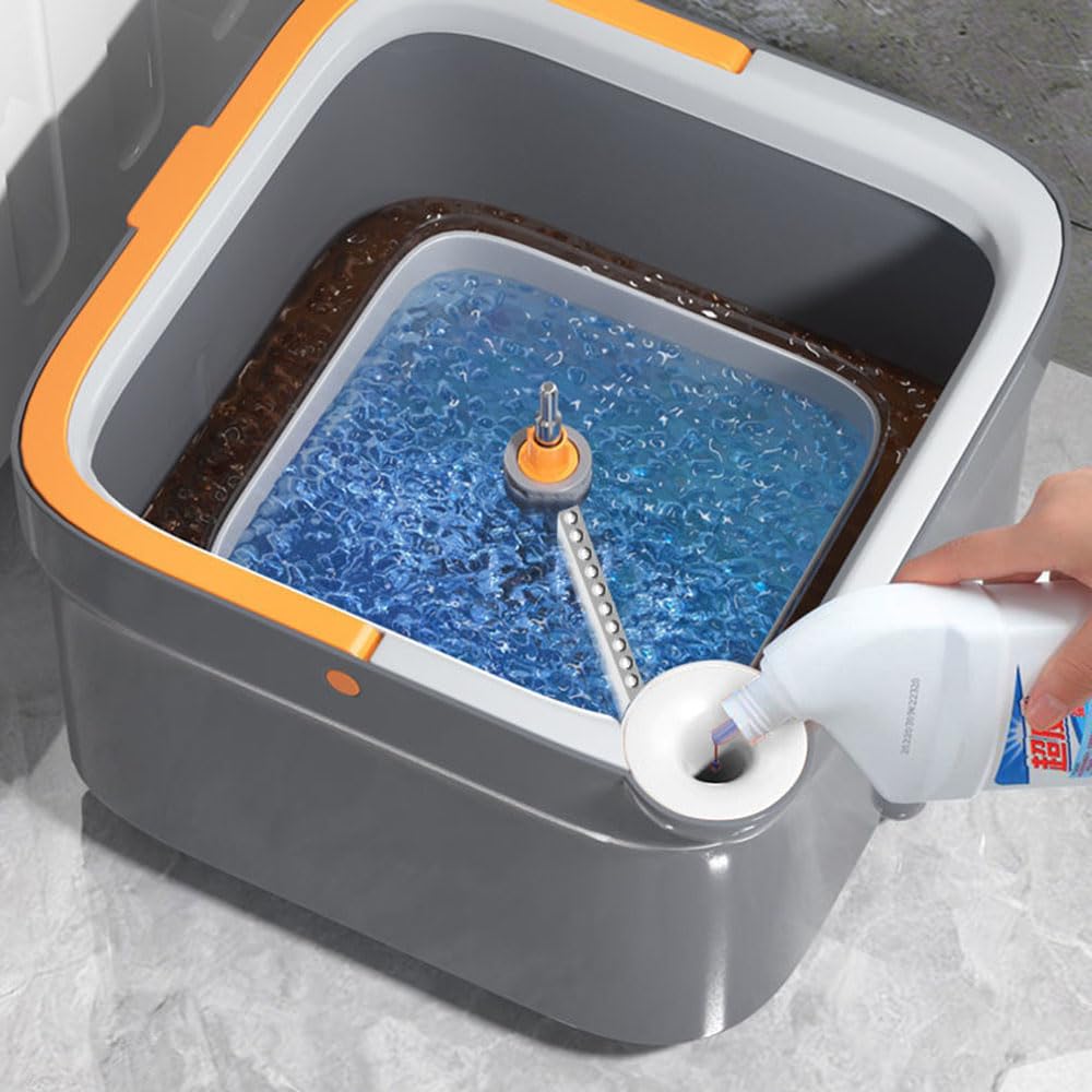 Juego de fregona giratoria de limpieza automática con cubo cuadrado y fregona, incluye 6 cabezales de fregona de repuesto, sistema de limpieza eficiente del suelo para un fácil mantenimiento del hogar