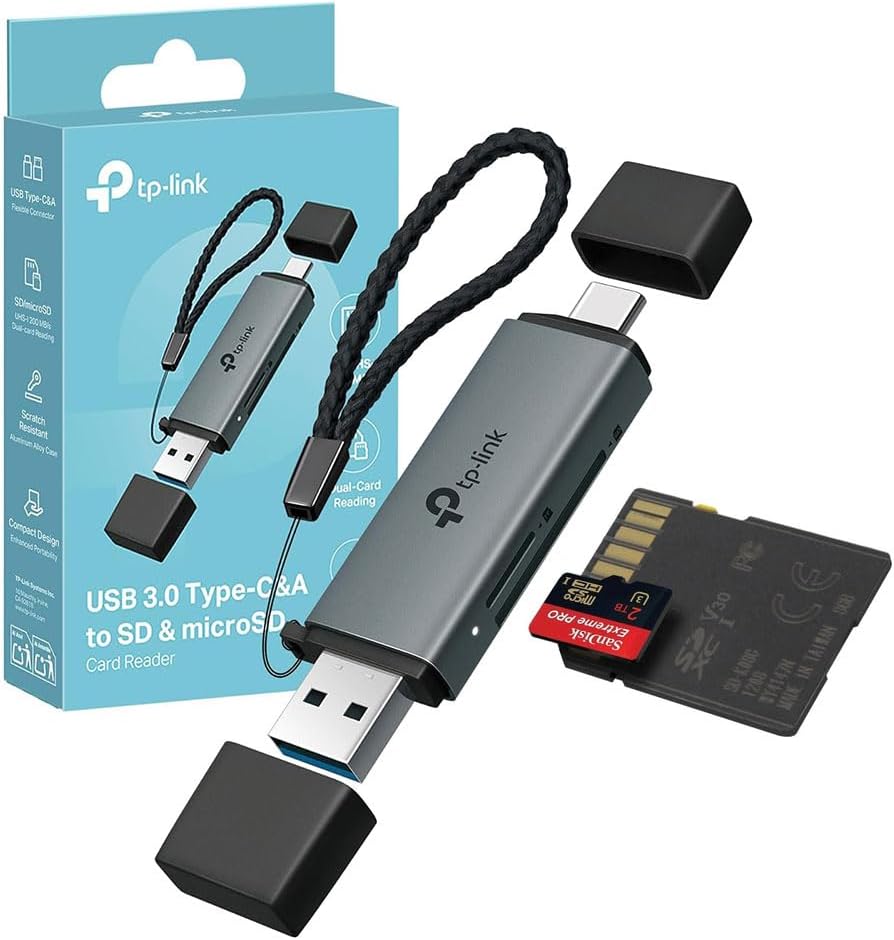 TP-Link UA430D Lettore di Schede SD, USB 3.0 Type C&A, Supporta SD/SDHC/SDXC/mircoSD/microSDHC/microSDXC, UHS-I, Compatibile con Phone(iOS/Android), Tablet, Laptop e Desktop (Linux/Mac/Windows/Chrome)