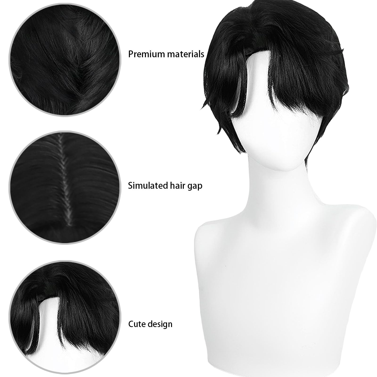 CWENDANER Cosplay Black Wig per Unisex (25 cm), Halloween Carnevale Convention Party Decorazione e Dolce Regalo per gli Appassionati di