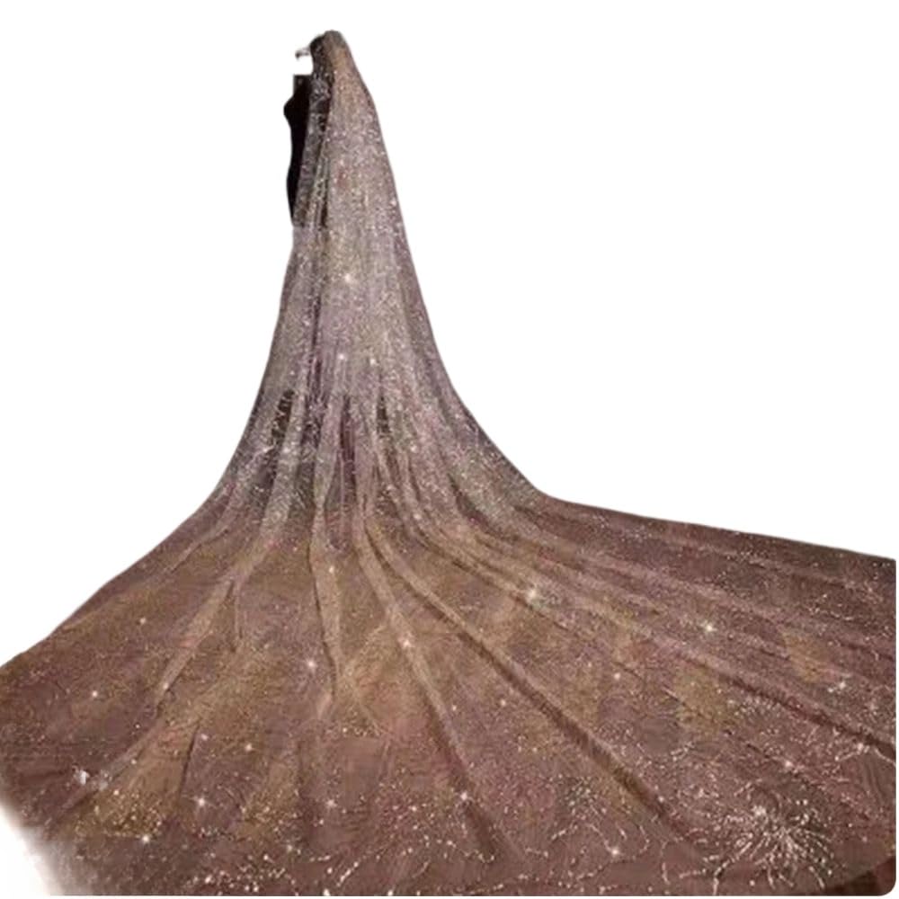 ROMDANTY Sparkly Long Bridal Veil, Glittering White Champagne Gold Cathedral Wedding Veil with Comb, Sequin Embellished, Ideal for Bridal Showers and Weddings