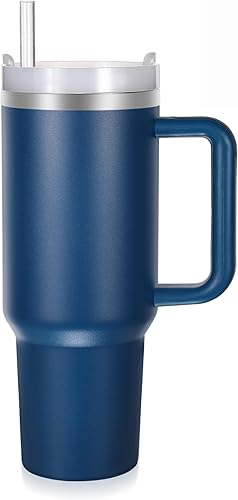 Miniatura 7 de Vaso aislado al vacío de acero inoxidable de 40 onzas con tapa y popote para agua, batidos y más, té helado o café (rojo navideño)