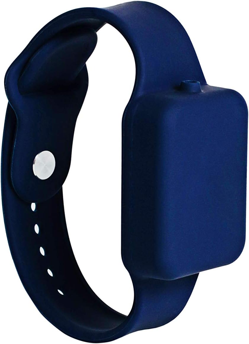 Wristband Hand Sanitizer Dispenser, Premium Silicone 100% Anti-bacterial. Kids, Youth, Adults. Adjustable Refillable Travel Bracelet for Gel, Liquids or Lotion. Safe & Easy. Amulet Navy Blue