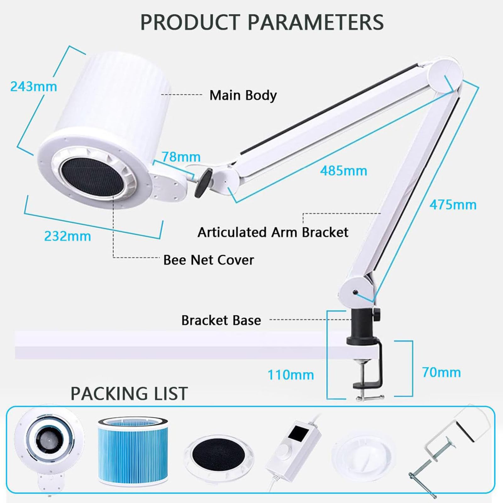 Aspirapolvere Professionale per Unghie, Potente Aspirapolvere per Unghie da 80 W, con Filtro Riutilizzabile, 10 velocità, Base Mobile + Luce LED Dimmerabile