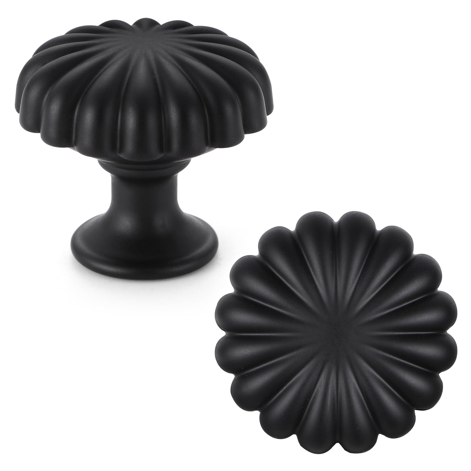 FAPUAL 10 Pack Matte Black Cabinet Knobs for Kitchen Cabinets and Dresser Drawers，Zinc Alloy Hardware Handles Pulls，Vintage Cupboard Drawer Knob