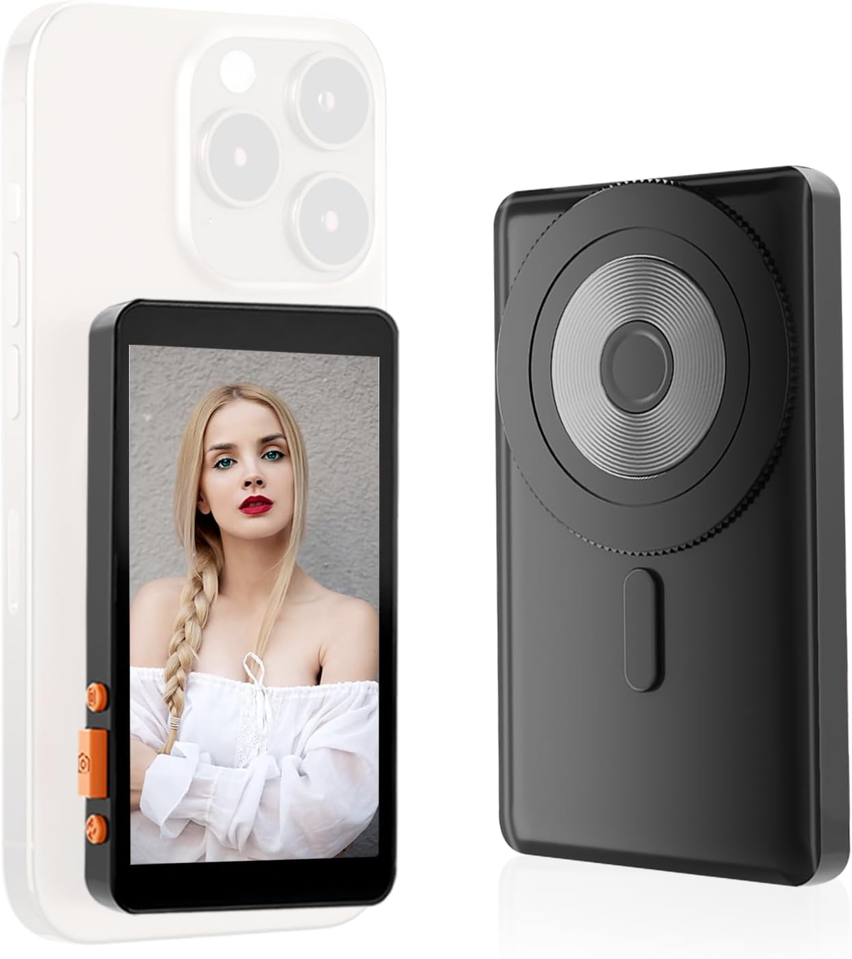 phone vlog selfie monitor screen, magnetic mount, 1080p wireless recording, using phone rear camera for selfie vlog, live streaming, tiktok, compatible with iphone/android (style c)