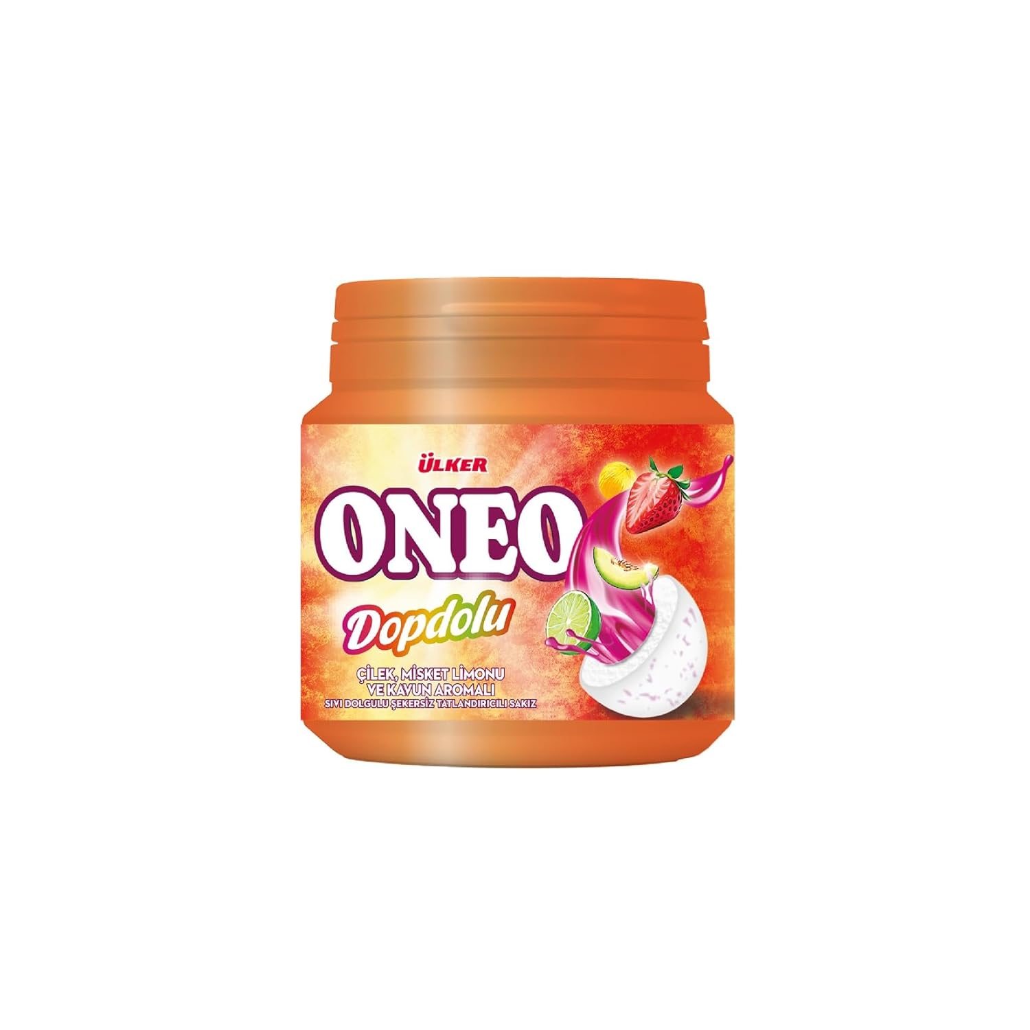 Ulker ONEO Dopdolu Halal Chewy Gum Strawberry, Lemon and Melon Flavored - Sugarless - Halal- Product of Turkey - Pack of 2-76 gr *2