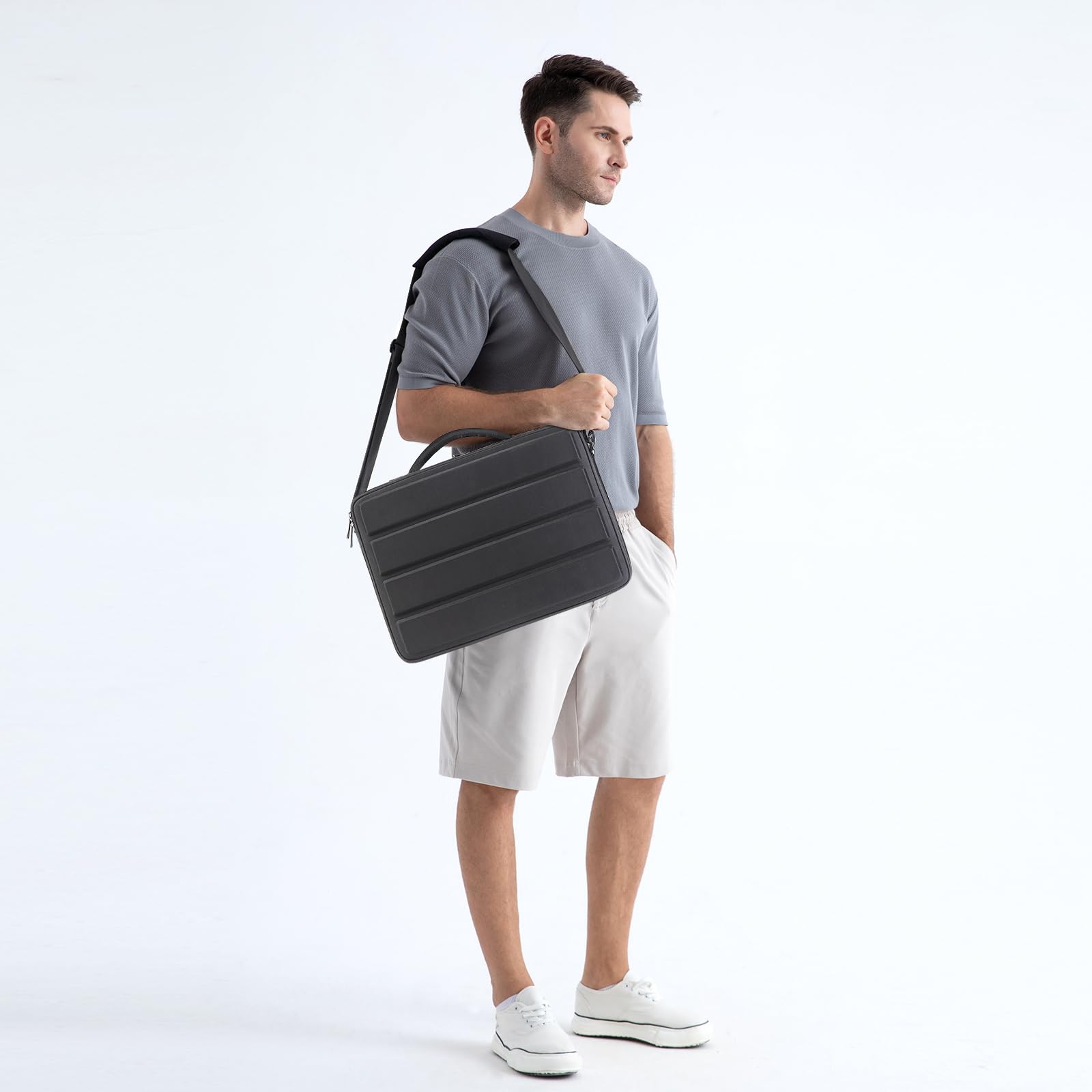DOMISO Sacoche pour ordinateur portable de 15,6 pouces, protection complète avec bandoulière réglable, imperméable, pratique, compatible avec Lenovo/HP/Dell/Asus, noir
