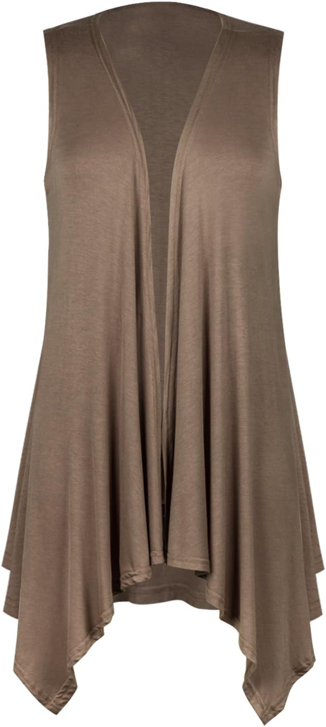 Women's Lightweight Sleeveless Asymetric Hem Draped Open Front Cardigan
