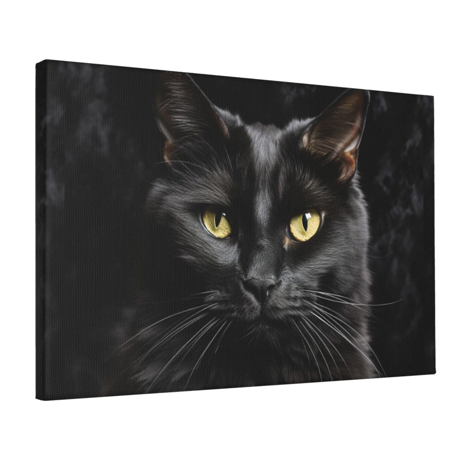 KLOPH A black cat on a black background Canvas Wall Art for Living Room 12"x18" Modern Artwork Painting for Bathroom Hanging Canvas Prints Aesthetic Wallart for Bedroom Kitchen Office Wall Decor