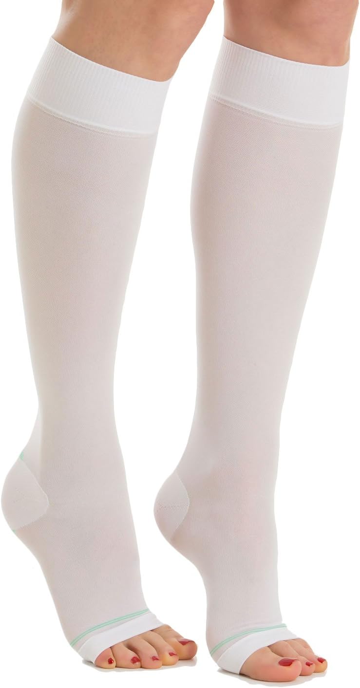 Relaxsan Antiembolism M0350A (1 Pair - White, M) Open-toe anti-embolism knee high socks 18-23 mmHg