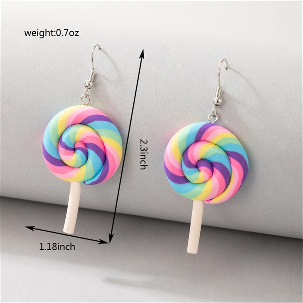 Colorful Rainbow Lollipop Dangle Earrings Sweet Lovely Swirl Lollipop Candy Pendant Drop Earrings Sugar Sweets Set for Women - Image 2