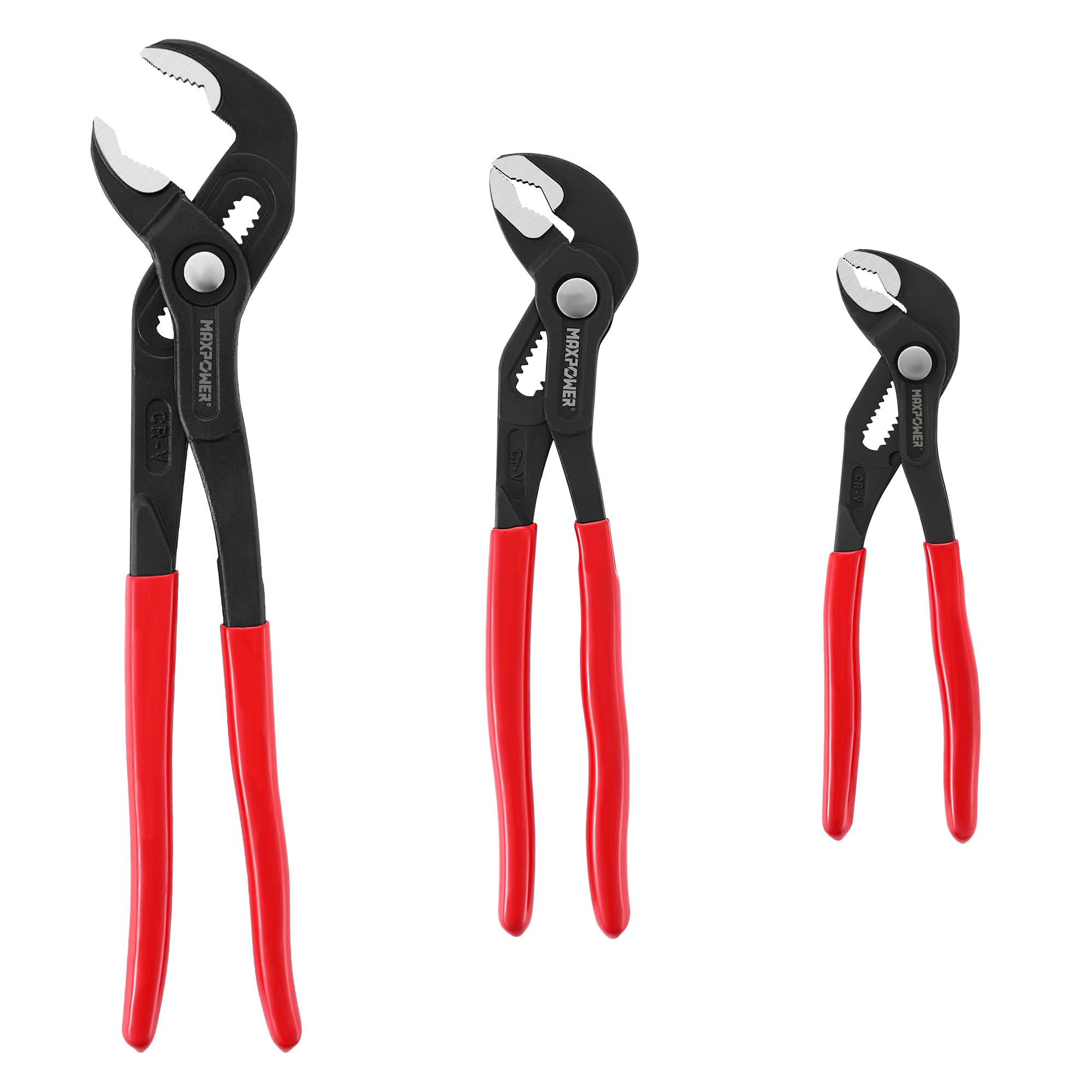 MAXPOWER 7" 10" 12" Water Pump Pliers Set, Quick Adjustment Push Button Locks Pliers, with Max Jaw Capacity 25 mm 35 mm 40 mm