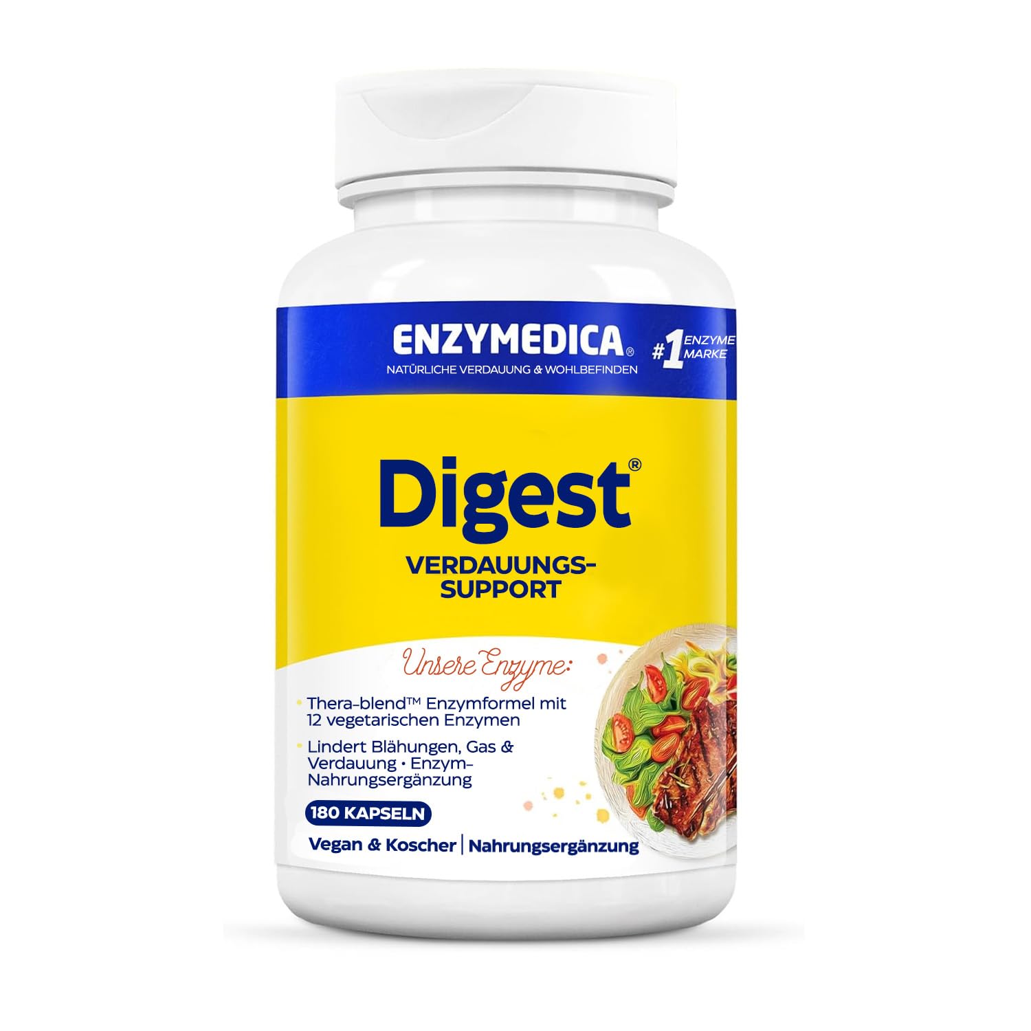 Enzymedica - Digest, schnell wirkende Enzym-Formel, reduziert Gase und Blähungen, verbessert die Nährstoffaufnahme und Energie, glutenfrei, milchfrei, vegetarisch, 180 Kapseln