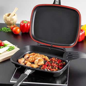 32cm Double Sided Twin Skillet Griddle Frying Magic Pan Black Die-cast Aluminium