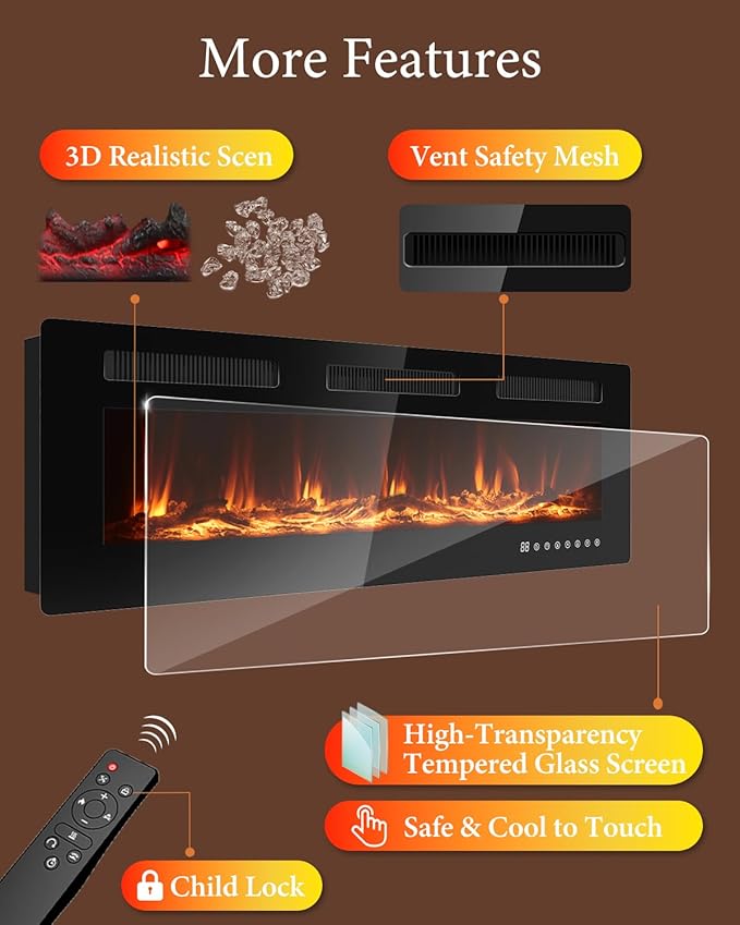 Chimenea Eléctrica 60 Pulgadas MEIGESI, 36 Efectos de Llama miniatura 4