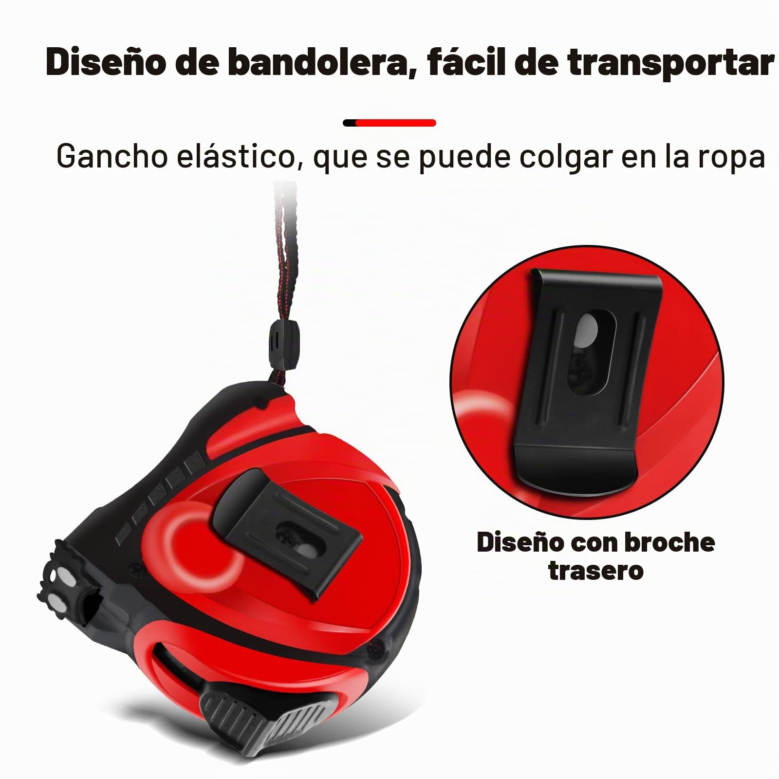 WISEUP Cinta metrica, cinturón de flexometro 5 metros profesional, cinturón de medición de autobloqueo, carcasa ABS anti - flexión, anti - caída, clip de cinturón, adecuado para ingenieros