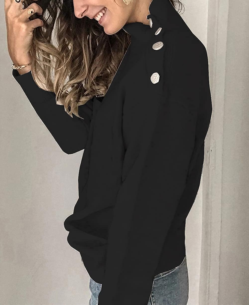 KIRUNDO 2021 Winter Women’s Long Sleeves Knit Sweater Turtleneck Striped Print Loose Pullover Tops Deco with Metal Button : Clothing, Shoes & Jewelry