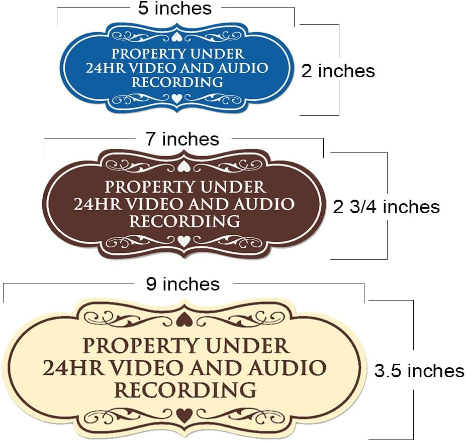 Signs ByLITA Designer Property Under 24hr Audio and Video Recording Sign - Easy Installation | Durable Wall or Door Sign (Black Gold) - Medium 2 Pack 2.75 x 7" - Medium (2 Pack) Black Gold image 2 of 9 B0DK9ST1BS