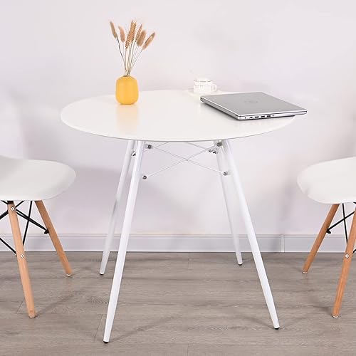 Miniatura 7 de Mesa de comedor redonda blanca de 31.5 pulgadas, patas de metal, mesa de cocina moderna simple para 2 a 4 personas, lugar pequeño, cafetería,